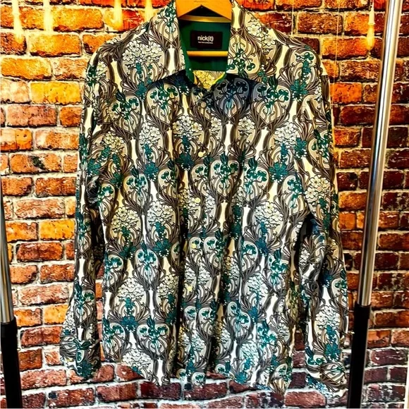 Nick (it) NY London men's large button down shirt 100% cotton floral - Picture 2 of 4